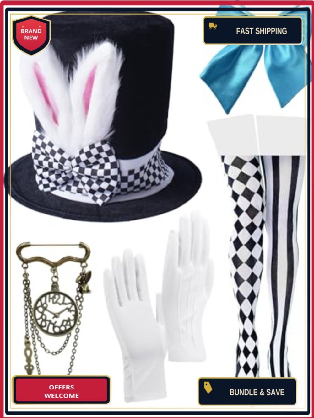 Rabbit Costume Set Bunny Ears Top Hat Bow Tie Gloves Stockings Cosplay